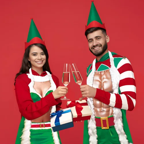 Miniatura 4 de 4 Piezas de Delantales de Navidad con Sombreros para Mujeres y Hombres, Delantales de Cocina Ajustables Divertidos para Cocinar para BBQ y Fiesta