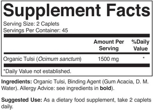 Miniatura 3 de Brieofood Tulsi Orgánico (albahaca sagrada) 1500 mg, 45 porciones, vegetariano, sin gluten, 90 tabletas vegetarianas (paquete de 2)