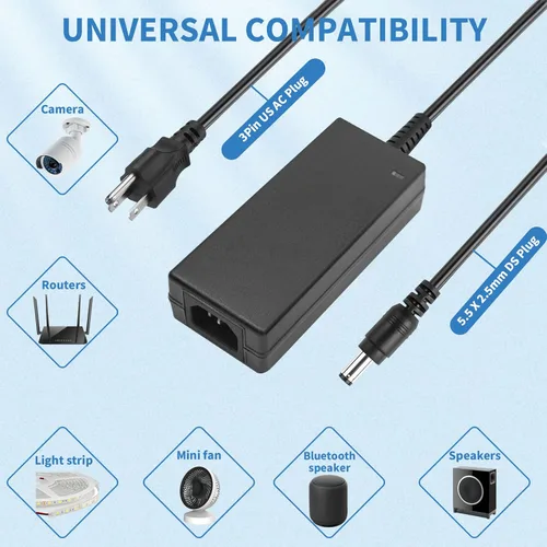 Miniatura 2 de Adaptador de fuente de alimentación 12V 5A, transformador de CA 100-240V a CC 12V, para cámaras de vigilancia de seguridad CCTV, enrutador, luz