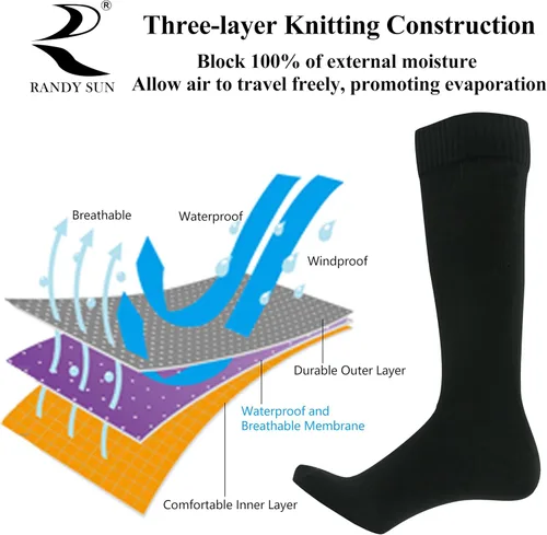 Miniatura 3 de RANDY SUN Calcetines de esquí impermeables, certificado SGS Unisex hasta la rodilla transpirable senderismo senderismo calcetín 1 par
