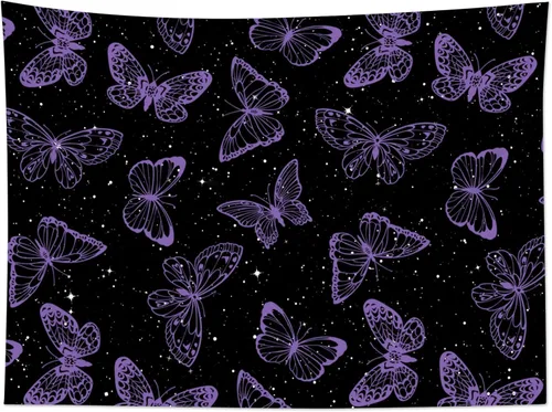 Miniatura 26 de HVEST Tapiz espacial de mariposa en galaxia para dormitorio, cielo estrellado blanco y negro para colgar en la pared para sala de estar, decoración
