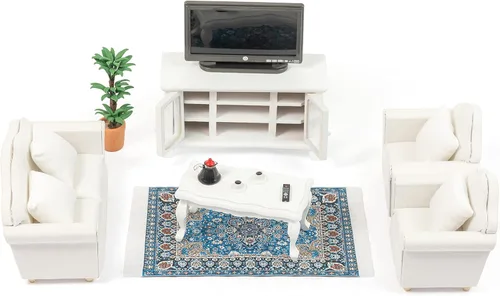 Miniatura 7 de Muebles de casa de muñecas en miniatura a escala 1 y 12 – Juego de muebles de casa de muñecas de madera para sala de muñecas – Muebles de casa