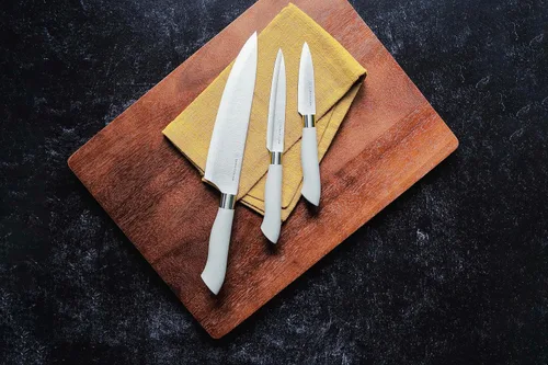 Miniatura 3 de DURA LIVING EcoCut - Juego de cuchillos de cocina de 5 piezas, cuchillas de acero inoxidable de alto carbono, asas ergonómicas sostenibles, Gris