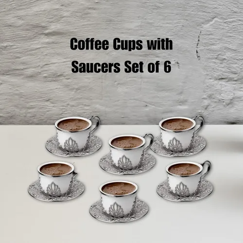 Miniatura 4 de Juego de 6 tazas de café Lujosas tazas de porcelana hechas a mano de 18 piezas con platillos de metal y portavasos extraíbles Juego de tazas