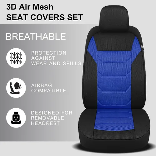 Miniatura 3 de Pariiaotin Juego de fundas de asiento delantero de automóvil de malla de aire 3D, lavables y transpirables, fundas de asiento de vehículo de tela