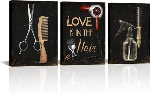 SkenoArt Arte de pared de peluquería de moda, herramientas de peluquería, lienzo para decoración de pared, juego de tijeras para el cabello, pintura