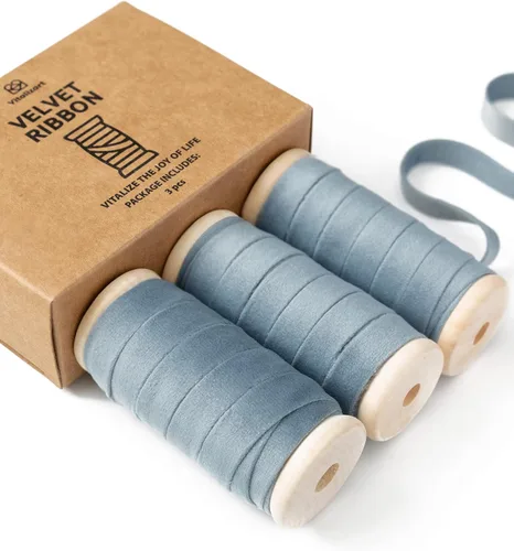 Miniatura 8 de Vitalizart Juego de cintas de terciopelo color camello de 3/8 pulgadas x 15 yardas, carrete de madera, ribete de tela, 3 rollos x 5 yardas