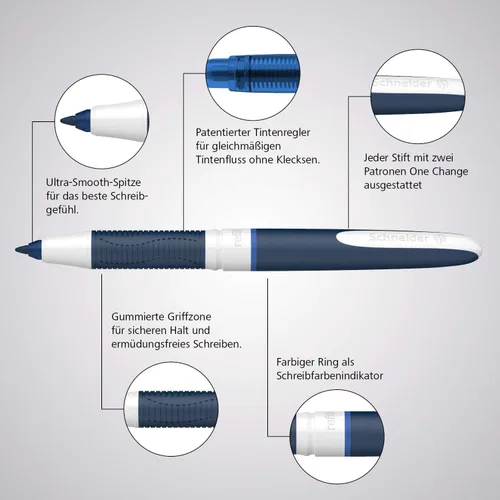 Miniatura 6 de Schneider One Change 183703 - Bolígrafo de punta ultra suave de 0.024 in, barril azul/blanco, tinta azul, caja de 5 bolígrafos