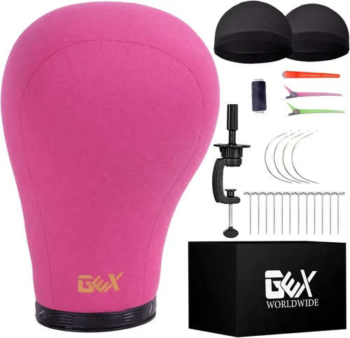 Miniatura 4 de GEXWORLDWIDE GEX - Cabeza de maniquí de lona de 20 a 24 pulgadas para peluca, secado y peinado, con soporte de abrazadera para mesa C