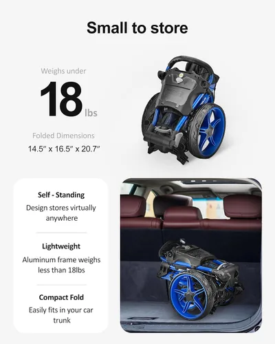 Miniatura 3 de Caddytek CaddyLite Compact - Carrito de golf plegable de aluminio ligero de 3 ruedas con sistema de plegado cuádruple, ruedas EVA, mango ajustable