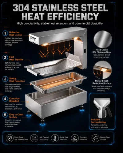 Miniatura 6 de PYY Calentador de papas fritas - Lámpara de calor comercial para calentar alimentos Luz de calentamiento de 122°F Estación de descarga de papas