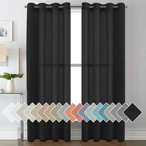 Miniatura 101 de H.VERSAILTEX Cortinas de 96 pulgadas de largo, cortinas de lino/cortinas transparentes de mezcla de lino natural/paneles/cortinas para sala