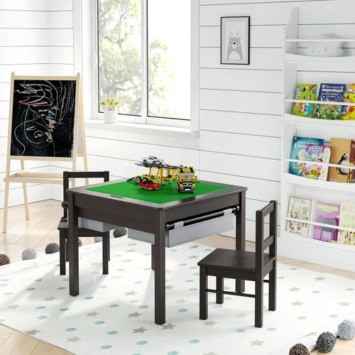 Miniatura 3 de UTEX Juego de mesa de construcción para niños 2 en 1 de madera con 2 sillas y cajones de almacenamiento, y base para legos integrada compatible