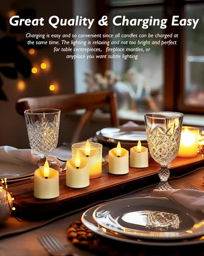 Miniatura 6 de Homemory - Velas recargables sin llama, Velas votivas LED con temporizador de 2/4/6/8H, 6 piezas, velas de té operadas por batería con temporizador