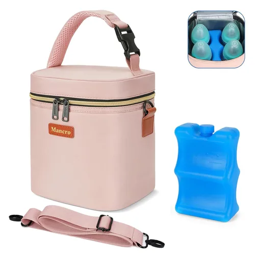 Miniatura 9 de Mancro Bolsa enfriadora de leche materna de viaje, se adapta a 4 biberones de hasta 9 onzas, bolsa para biberones con paquete de hielo, enfriador