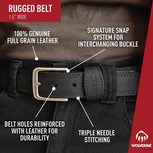 Miniatura 4 de Wolverine Men's Full Grain Leather Work Belt Workwear Heavy Duty Utility Rugged Durable Metal Buckle