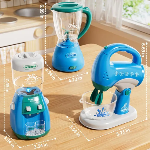 Miniatura 2 de PEADUCK Juego de electrodomésticos de cocina 3 en 1 para niños, juguetes de simulación con licuadora, mezcladores, dispensador de agua, sonidos