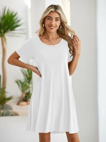Miniatura 2 de BELAROI - Vestido informal de verano para mujer, vestido con vuelo de mangas cortas, estilo túnica