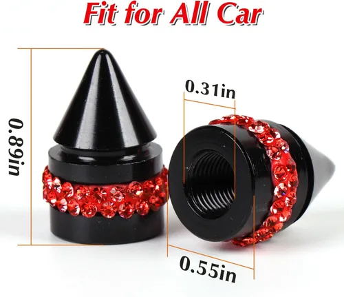 Miniatura 4 de ToBeQueen Bling - Tapones de válvula de neumático rojos, 4 unidades, hechos a mano, con cristales de diamantes de imitación, universales, a prueba