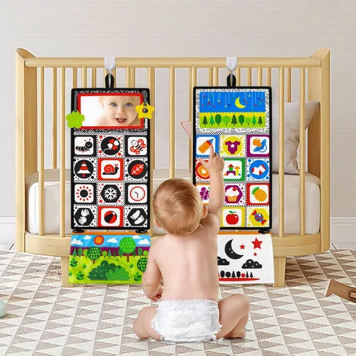 Miniatura 7 de Dr.Rapeti Espejo de suelo para bebé y niño pequeño, color blanco y negro, de alto contraste, con tela arrugada, mordedores, juguete de actividad