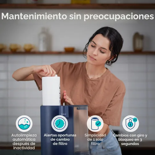 Miniatura 6 de Bluevua RO100ROPOT-Filtro de agua para encimera con sistema de ósmosis inversa de viaje, filtración compacta de 6 etapas con UV, incluye botella