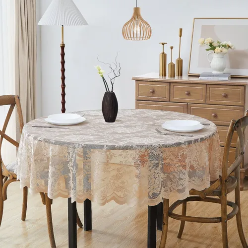 Miniatura 5 de ASATEX Mantel de encaje redondo negro de 36 pulgadas. El patrón floral clásico y elegante es la elección ideal para cualquier comedor de lujo