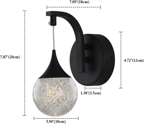 Miniatura 5 de Sedelan Lámpara de pared moderna para interiores, apliques de pared de cristal de burbujas, lámpara LED regulable de 5 W para sala de estar, Negro