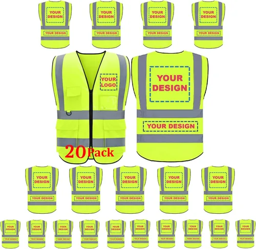 Miniatura 31 de BeautyWill Chaleco de seguridad, paquete de 10 chalecos reflectantes de alta visibilidad clase 2 con 5 bolsillos, chaleco de construcción, normas