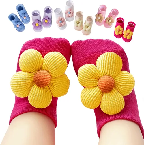 Aroveea Calcetines antideslizantes de algodón para bebés y niñas de 0 a 3 años