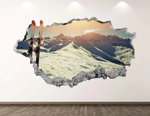 Calcomanía de pared de esquí, decoración artística en 3D, póster deportivo destrozado, mural para habitación de niños, regalo personalizado BL235