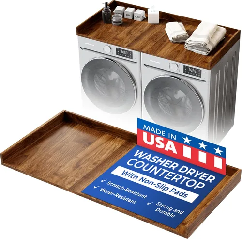 Miniatura 7 de OfficeSimpli Mesa para Lavadora y Secadora, Fabricado en EE.UU., Almohadillas Antideslizantes, Toallero de Madera para Lavandería, Cubierta