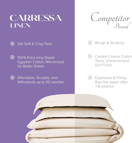 Miniatura 5 de Carressa Linen Funda de edredón tamaño Queen, funda de edredón 100% algodón egipcio, colección Hortensias serie 600 (3 piezas, marfil), suave, Crema