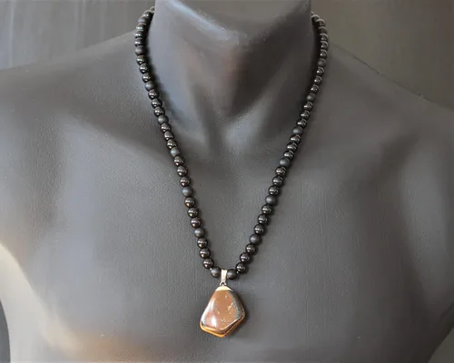 Miniatura 54 de Colgante de turmalina cruda natural, Collar de cuentas de ónix negro genuino, Collar de piedra negra, Collar de piedras preciosas, Cuentas de 0.315