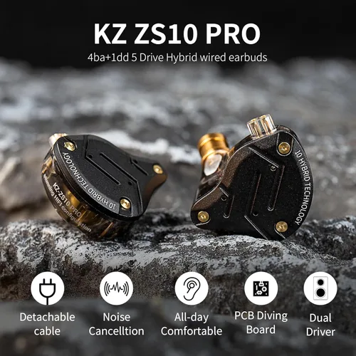 Miniatura 4 de Linsoul - KZ ZS10 Pro, 4BA+1DD, con 5 controladores, auriculares de metal de alta fidelidad con placa frontal de acero inoxidable, cable desmontable