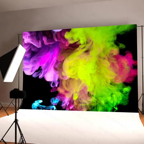 Miniatura 4 de Telón de fondo artístico de 7 x 5 pies para fotografía de humo colorido arco iris para adultos, fiesta, retrato, sesión de fotos, habitación