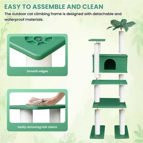 Miniatura 6 de Torre de árbol para gatos de 70 pulgadas de alto, resistente a la intemperie, multinivel, condominio grande para gatos con tablero de PVC y postes