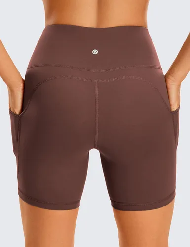 Miniatura 3 de CRZ YOGA Women's Brushed Naked Feeling Biker Shorts with Side Pockets 6'' - High Waist Matte Workout Yoga Gym Spandex