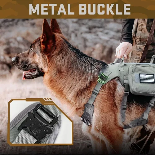 Miniatura 5 de Forestpaw Arnés Táctico para Perros Grandes, Collar Táctico para Perro con Conjunto de Correa Elástica, Arnés Militar para Perro Sin Tirones