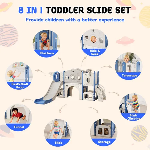 Miniatura 2 de GITAWUSA Juego de tobogán para niños pequeños 8 en 1, juego de juego para interiores y exteriores para niños de 1, 2 y 3 años, tobogán para escalar