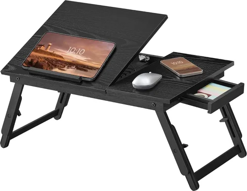 Miniatura 12 de SONGMICS ULLD110B01 - Mesa de escritorio para laptop, bandeja para cama o sofá, desayuno, parte superior inclinable ajustable, para diestros