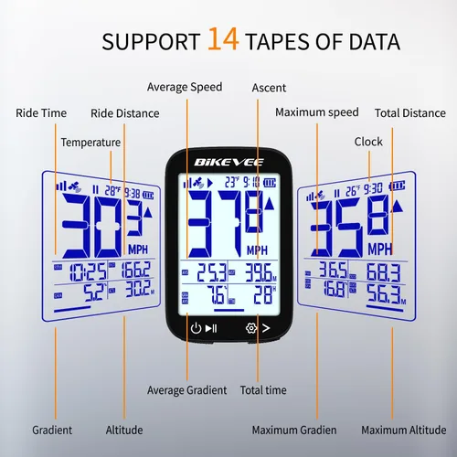 Miniatura 2 de Velocímetro de Bicicleta GPS Ordenador de Ciclismo Inalámbrico – Inicio/Parada Automática, Retroiluminación Automática, Odómetro de Bicicleta