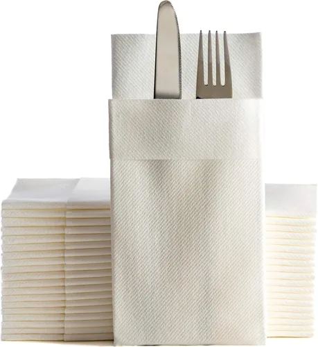 Miniatura 22 de Servilletas de papel desechables azul bebé con bolsillo incorporado para cubiertos, servilletas de tacto de lino absorbentes para cocina, baño