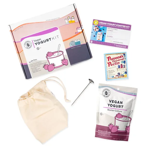 Cultures for Health Kit de inicio de yogur vegano | Kit de bricolaje de 7 piezas incluye 4 paquetes de cultivo de yogur sin lácteos, polvo de