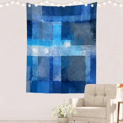 Miniatura 28 de Batmerry Tapiz azul y blanco, tapiz abstracto de pintura azul, negro, gris y blanco, para sala de estar, dormitorio, pared, decorativo, 51.2 x 59.1