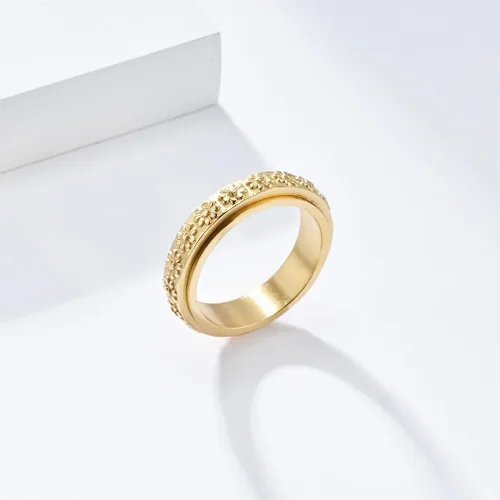 Miniatura 3 de Anillo giratorio de acero inoxidable de 0.236 in para mujer, diseño de margarita, girasol, promesa, alianza de boda, alivio del estrés