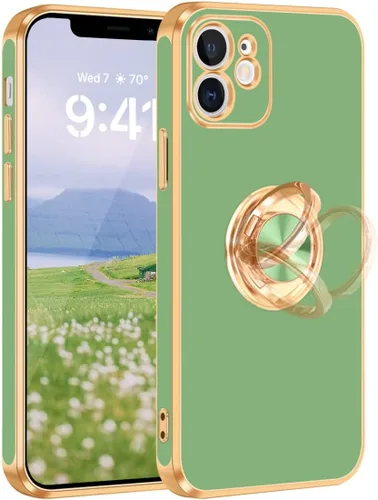 Miniatura 8 de Fingic Funda para iPhone 12 con Soporte de Anillo, [Soporte de Anillo Giratorio de 360° Magnético con Base] [Borde Dorado Brillante con Enchapado]