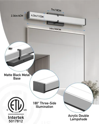 Miniatura 3 de Moderna lámpara de baño sobre espejo de 16 pulgadas (15.75 pulgadas), 20 W, 2000 lúmenes, luz de tocador de baño regulable, barra de luz LED