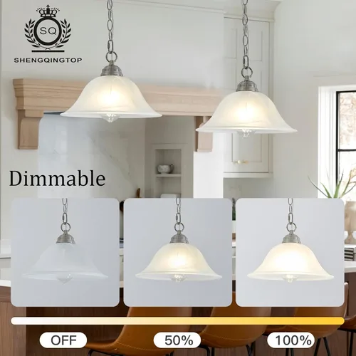 Miniatura 5 de Lámpara Colgante Enchufable con Pantalla de Vidrio de Alabastro, Lámpara Colgante con Interruptor de Encendido/Apagado, Cable de 16.4 Pies y Cadena