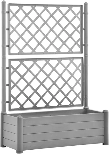 Miniatura 2 de Maceta de jardín con enrejado de 39.4 x 16.9 x 55.9 pulgadas, PP gris piedra, cama de jardín elevada, macetas al aire libre para jardín de hierbas