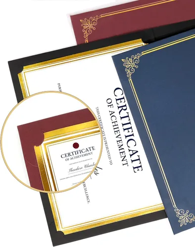 Miniatura 4 de GNL Soportes para certificados - Paquete de 25 unidades, soportes para diplomas burdeos, cubiertas para certificados con borde de lámina dorada